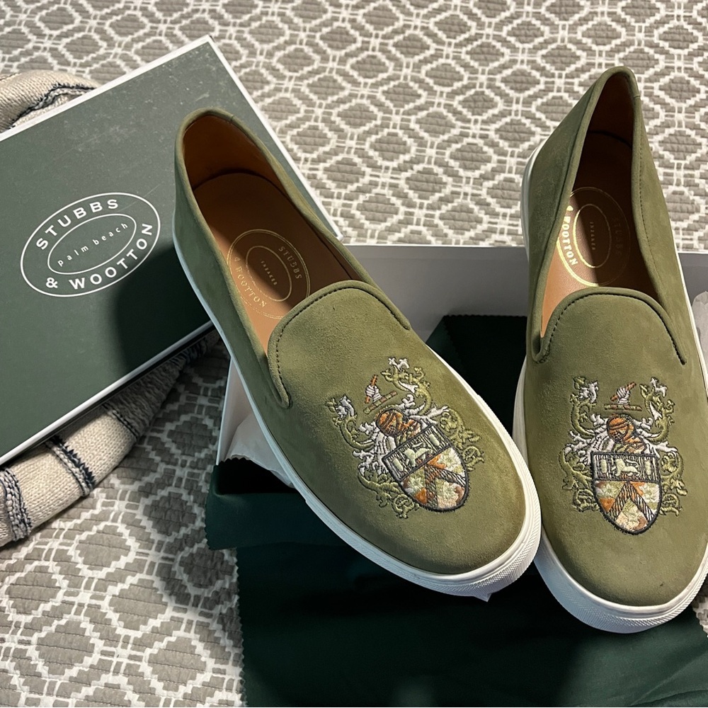 Stubbs & Wootton Green Crest Martial size 13 Men’s Brand New in Box rubber sole - Picture 14 of 15